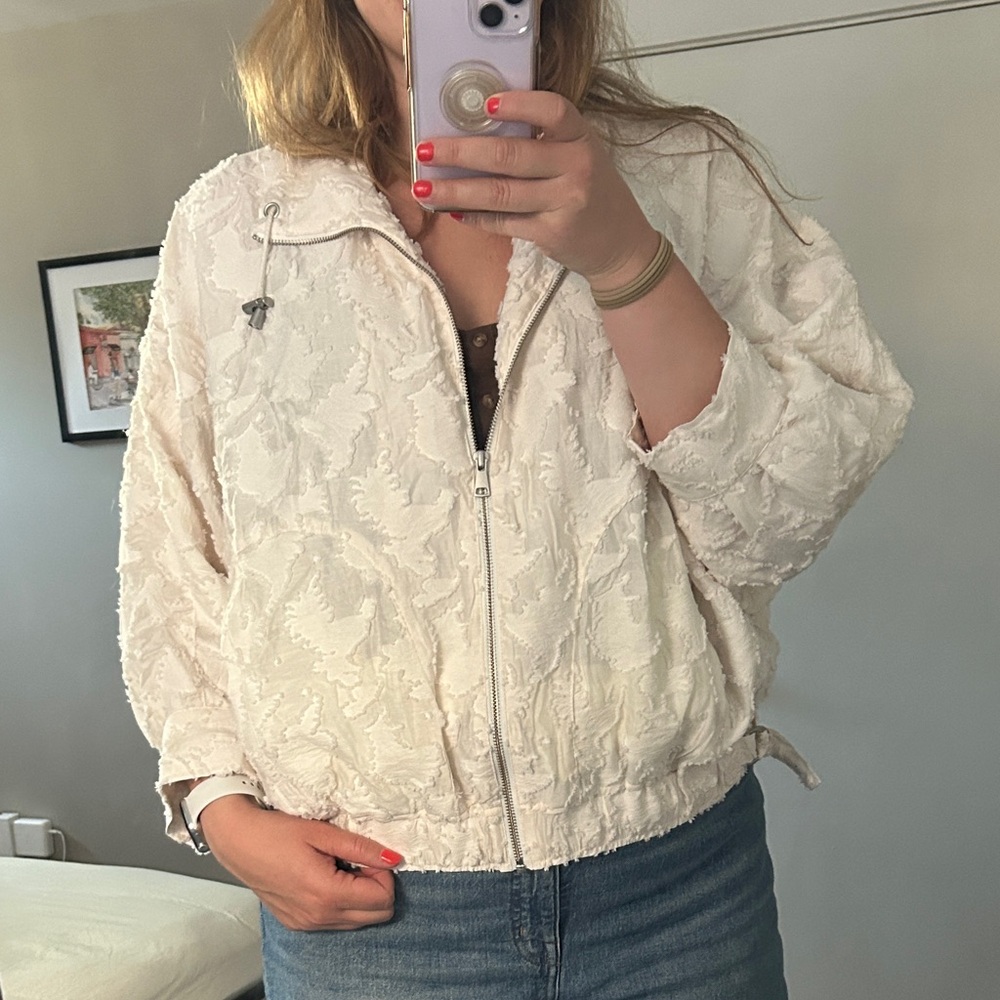 Anthropologie Cream Bomber Jacket